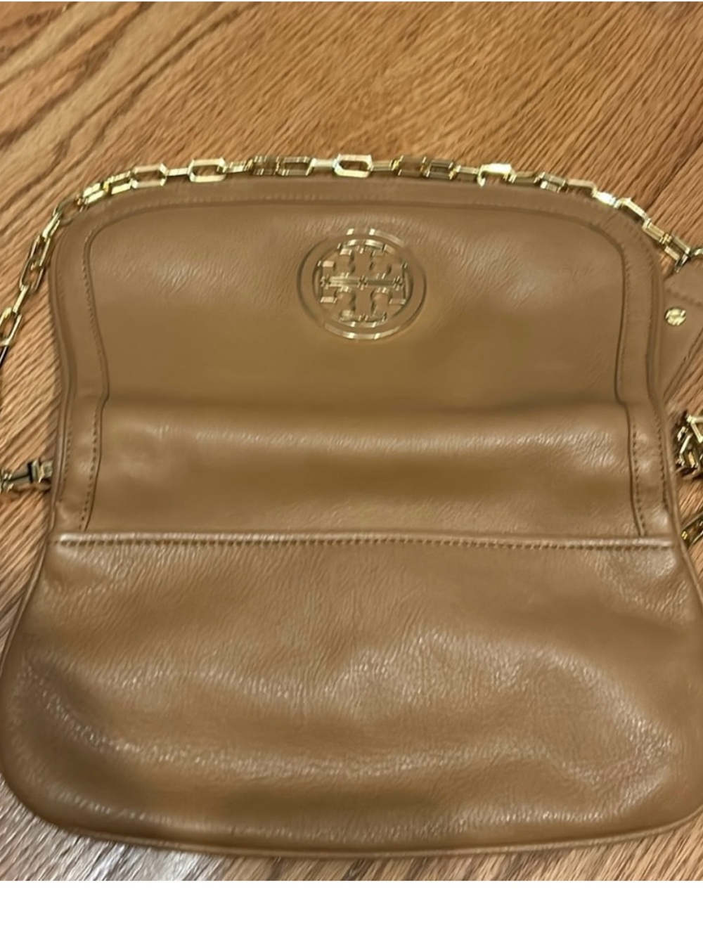 Tory Burch Cognac Leather Chain Crossbody with Gold Logo - Picture 2 of 4